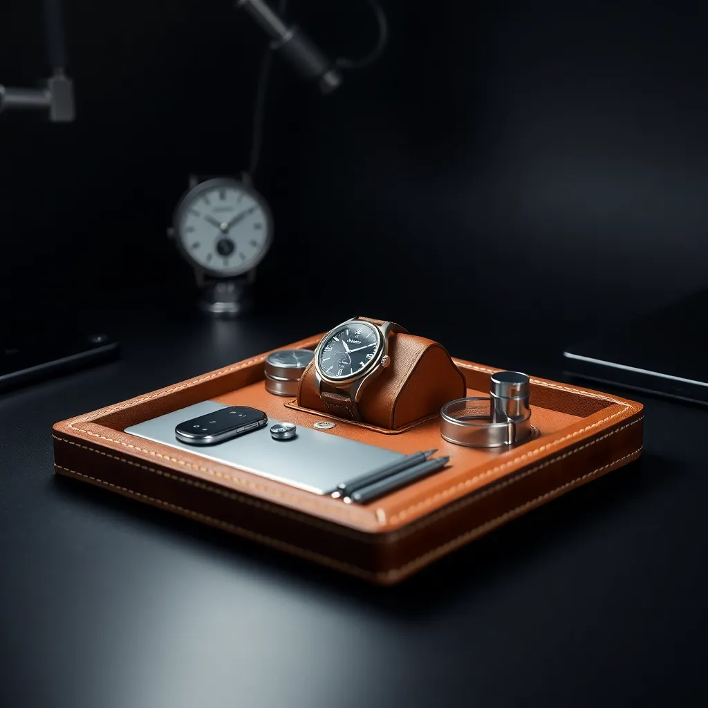 Leonadem artisanat cuir sur mesure - Cardiologist Leather Desk Landing Tray Watch Accessories