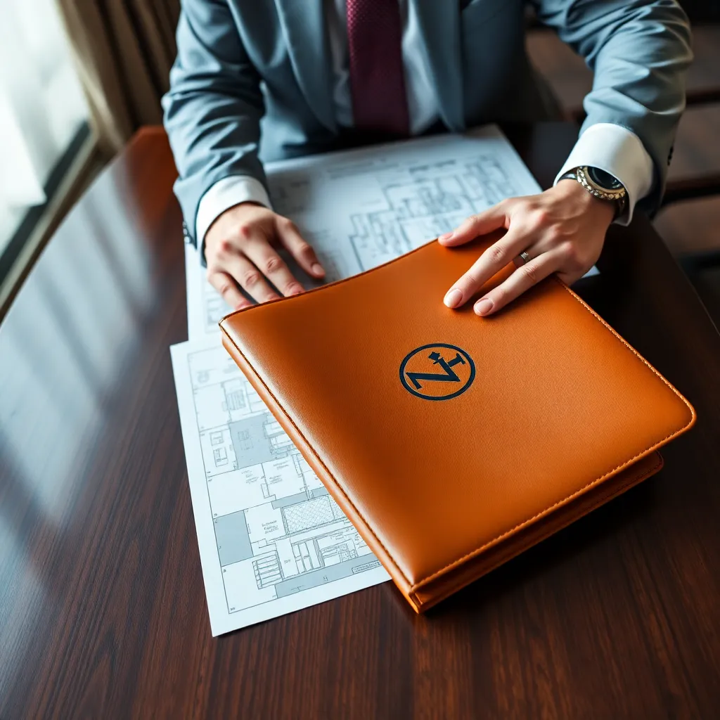 Leonadem artisanat cuir sur mesure - Custom Monogrammed Leather Folio Real Estate Developer