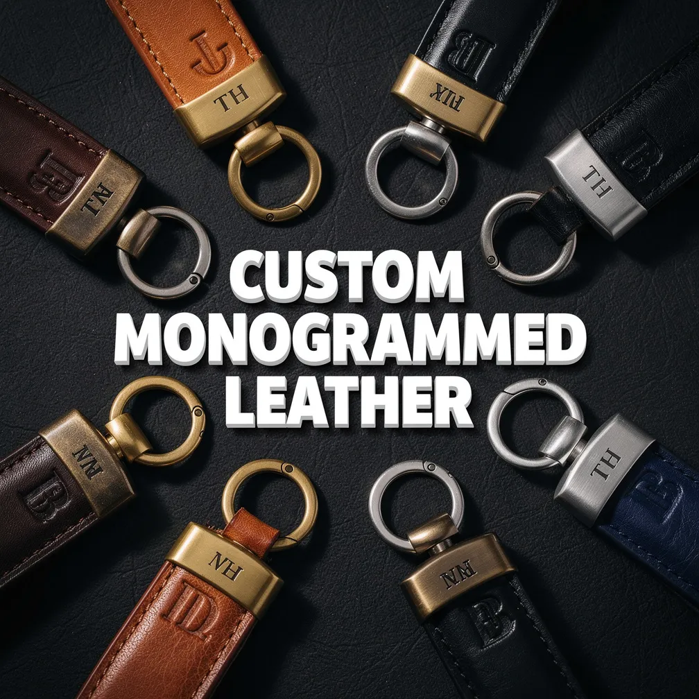 Leonadem handmade leather - Custom Monogrammed Leather Keychain Gift Men Guide 1:1 guide