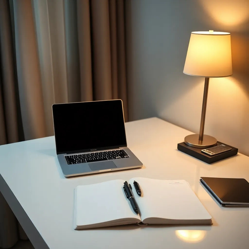 Leonadem handmade leather - Management Consultant Hotel Room Workspace Setup 1:1 final_workspace