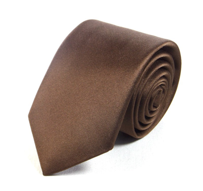 Brown Plain Cotton Satin Tie