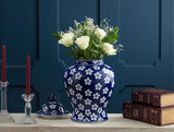 White Flower Ceramic Vase, Blue Large Floor