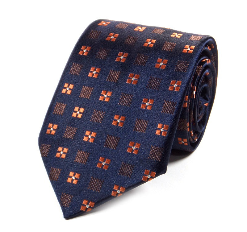 Navy Blue Orange Square Pattern Tie
