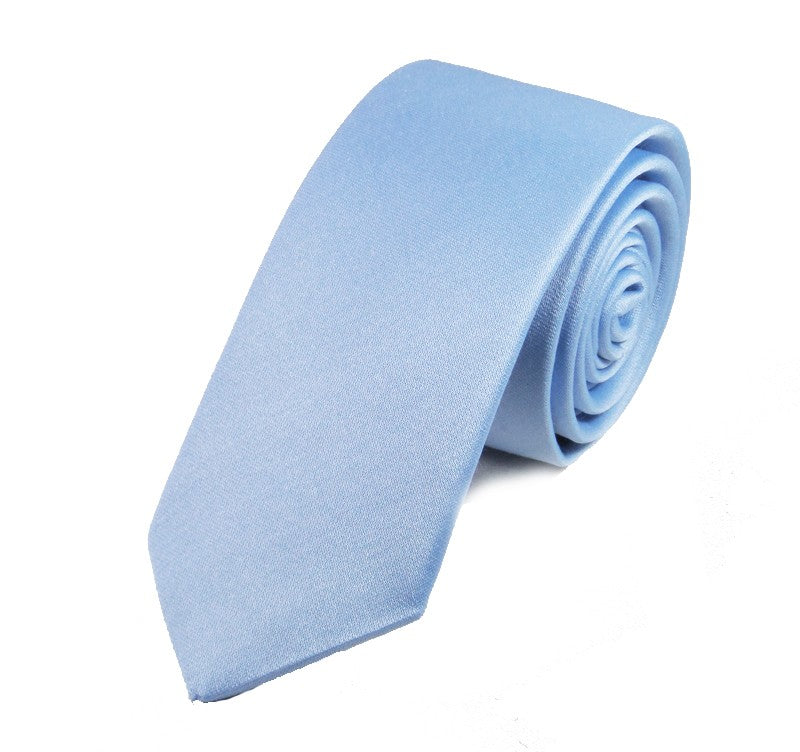Blue Plain Cotton Satin Thin Tie