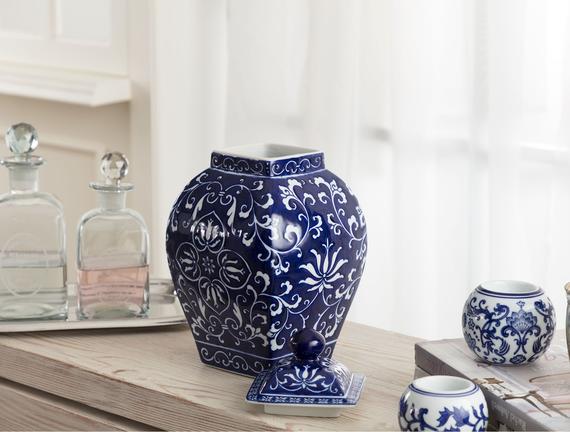 blue white ceramic vase