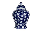 White Flower Ceramic Vase, Blue Large Floor